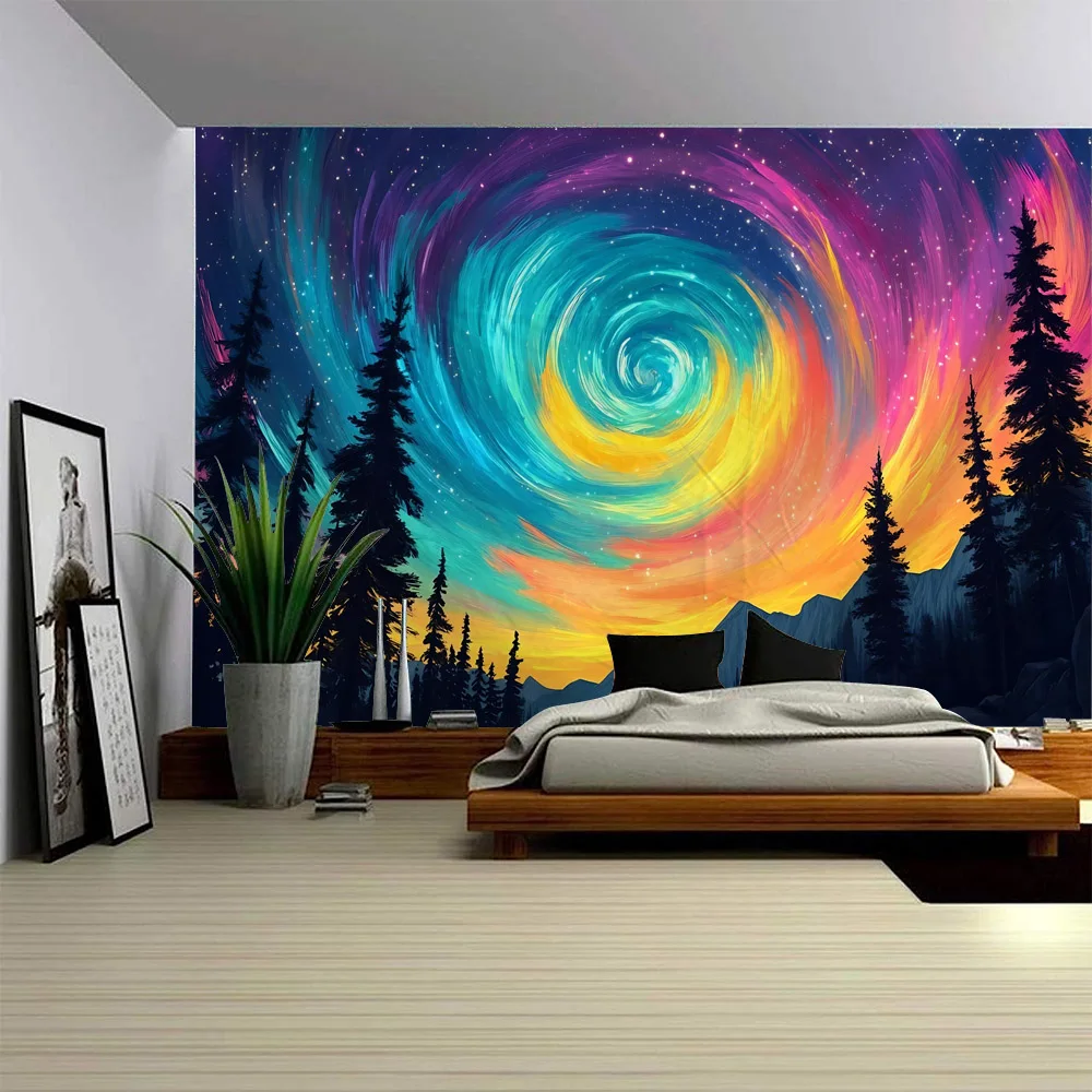 

Forest Night Scene Tapestry Starry Sky Aurora Wall Hanging Home Dormitory Wall Decoration Fantasy Aesthetics Hanging Cloth