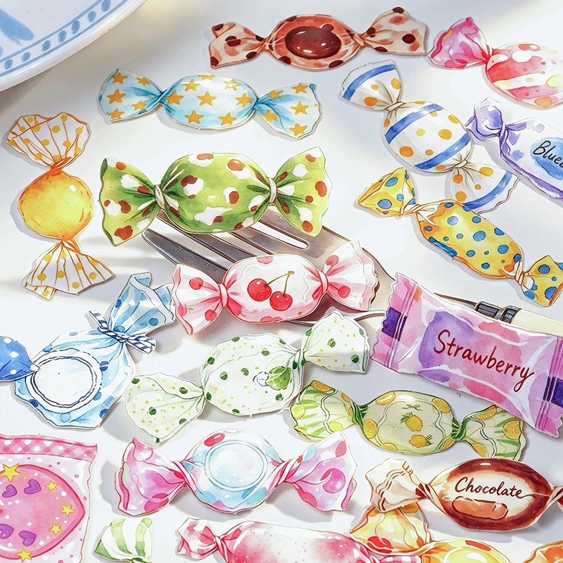 30 autocollants décoratifs en papier Washi à motifs de bonbons colorés, série bonbons sucrés, pour DIY, journal, scrapbooking, carnet, collage