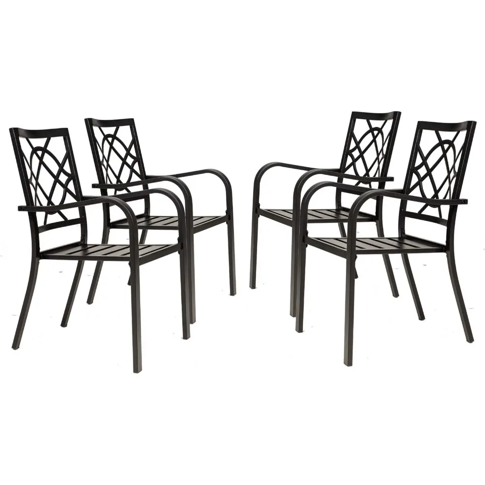 A Set of 4 Outdoor Dining Chairs,stackable Dining Chairs,outdoor Chairs with Armrests At The Edges of Gardens and Swimming Pools