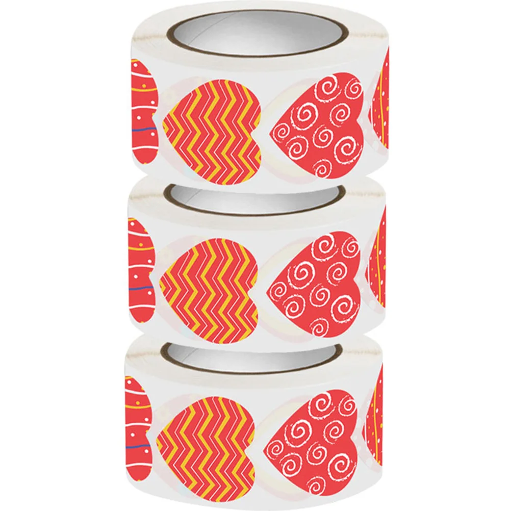 3 Rolls Heart Shape Sealing Stickers Valentine's Day Gift Sticker Labels Self Adhesive Decorative Sealing Decals for Cards Bags