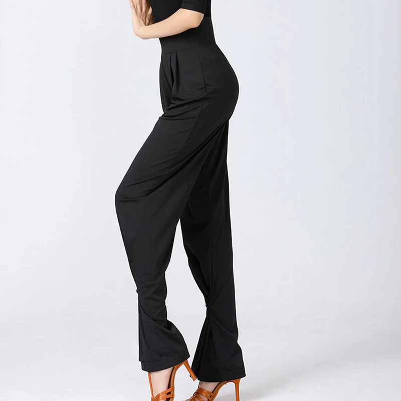 سراويل الرقص اللاتينية الصيف رقيقة مرنة عادية طويلة فضفاضة بنطلون المرأة ممارسة سومبا رومبا قاعة الرقص زي الرقص الحديث