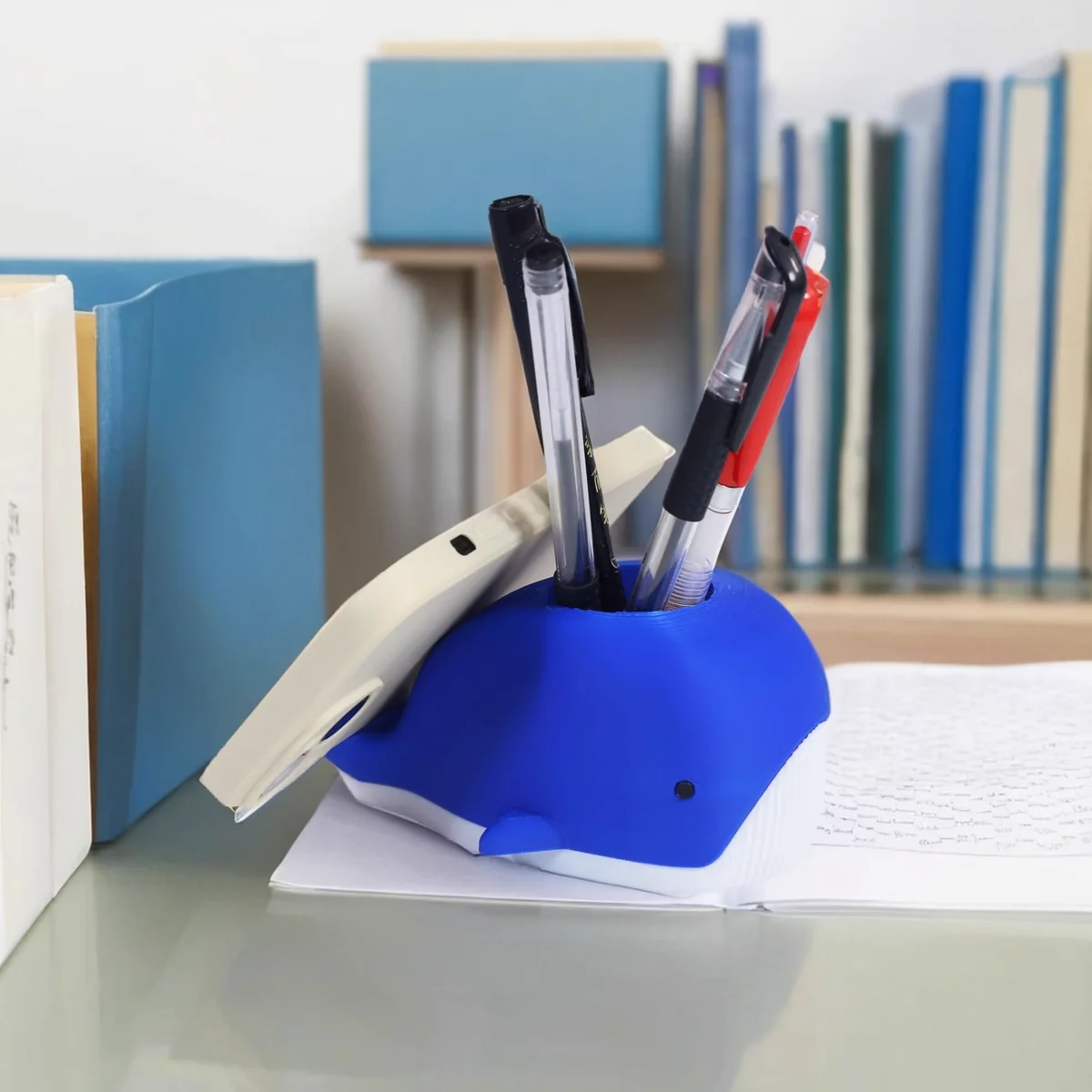 Cute Little Blue Whale Office Desktop Supplies Sorting And Combining Storage Pen Holder With Phone Holder Desktop Ornament