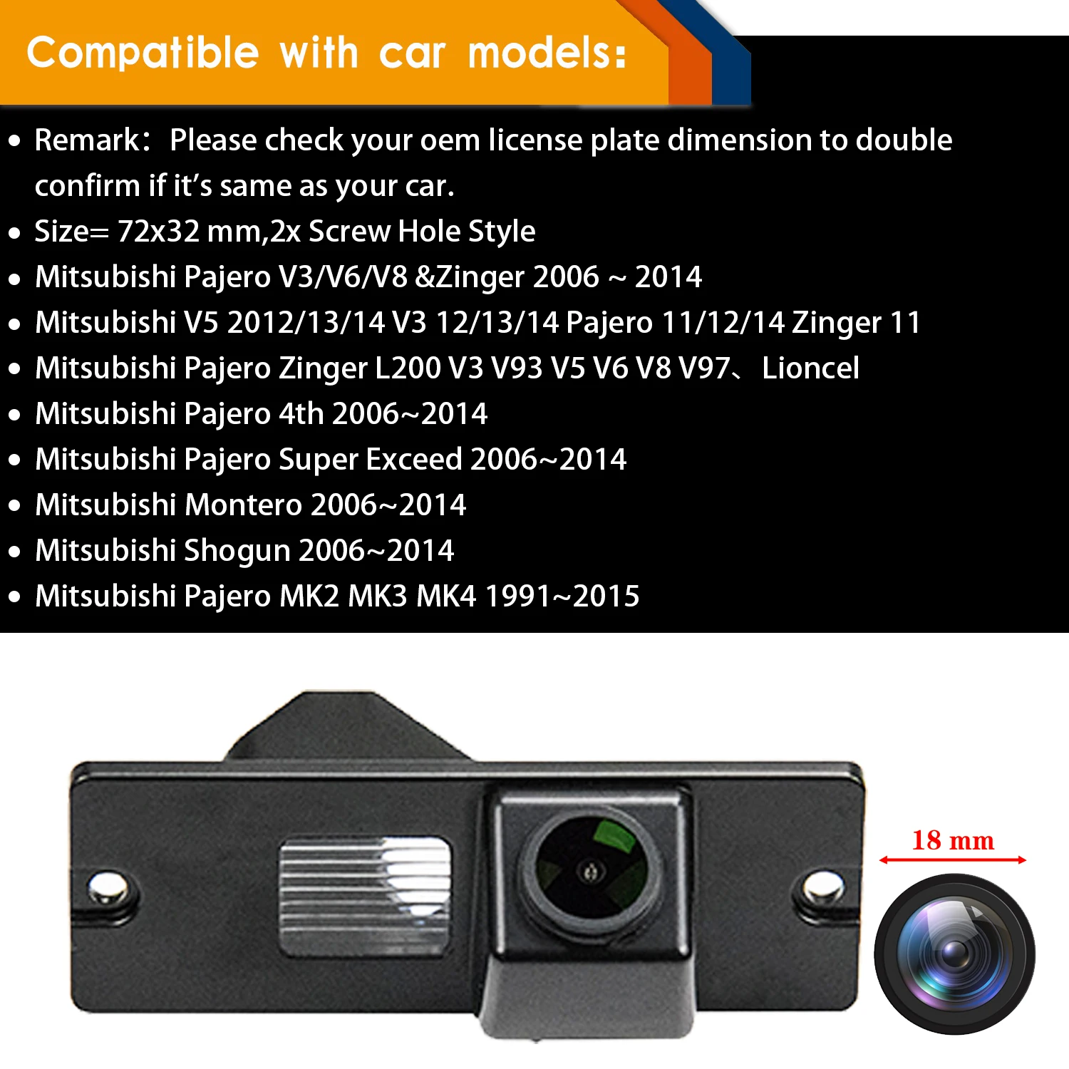 HD 1280*720P Rear View Camera for Mitsubishi Pajero Montero Shogun V80 mk4, License Plate Light Night Vision Waterproof Camera