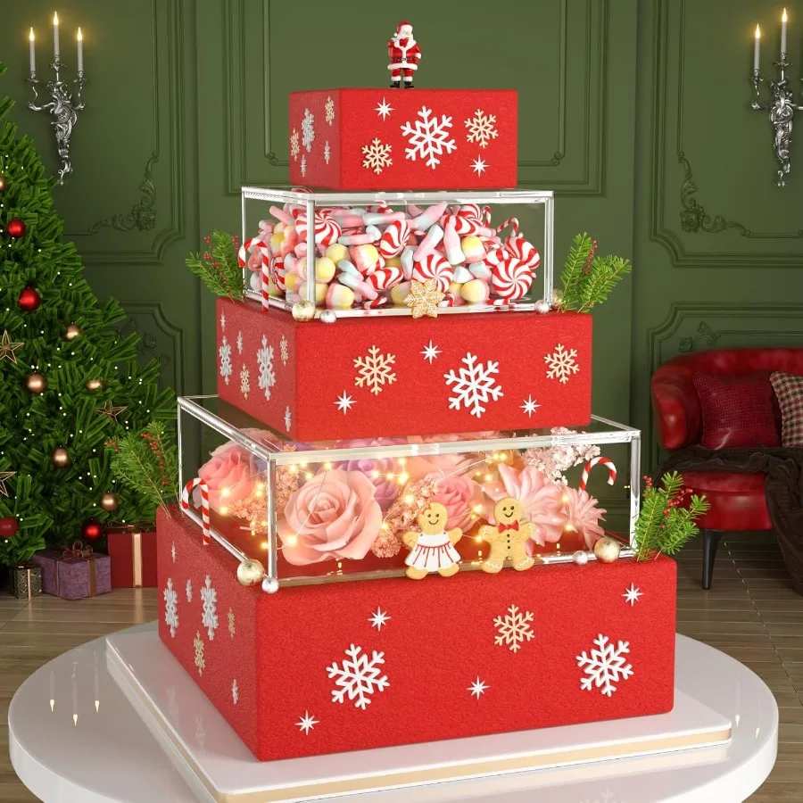 

2 шт., прозрачная акриловая подставка для торта, заполняемая коробка для торта, квадратная коробка для торта с крышкой, декоративная центральная коробка для торта