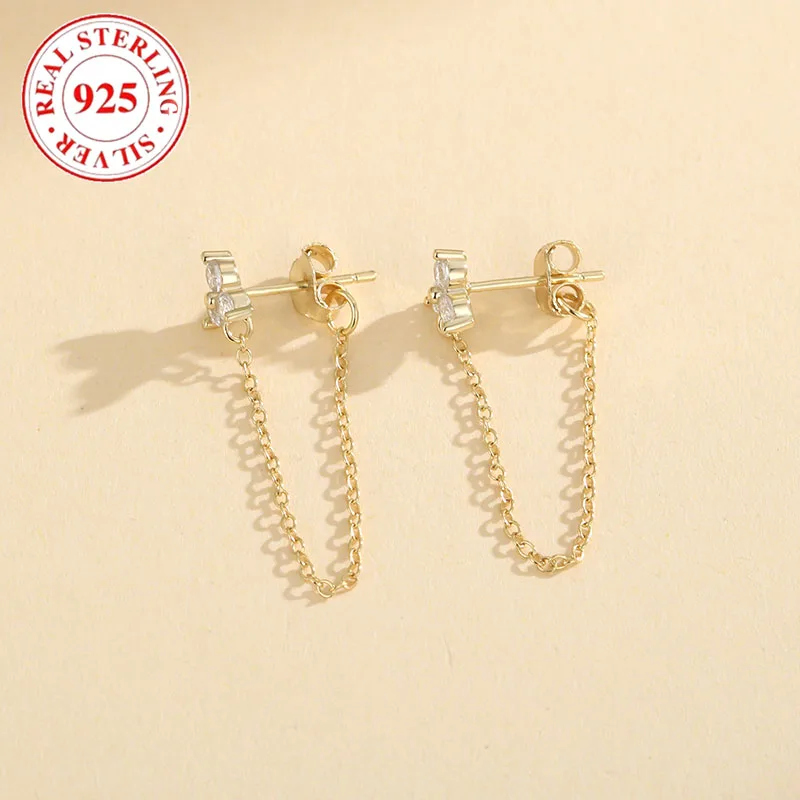 925 Sterling Silver Sparkling Diamond Tassel Floral Women's Earrings Hypoallergenic Suitable for Women's Party Elegant Jewelry