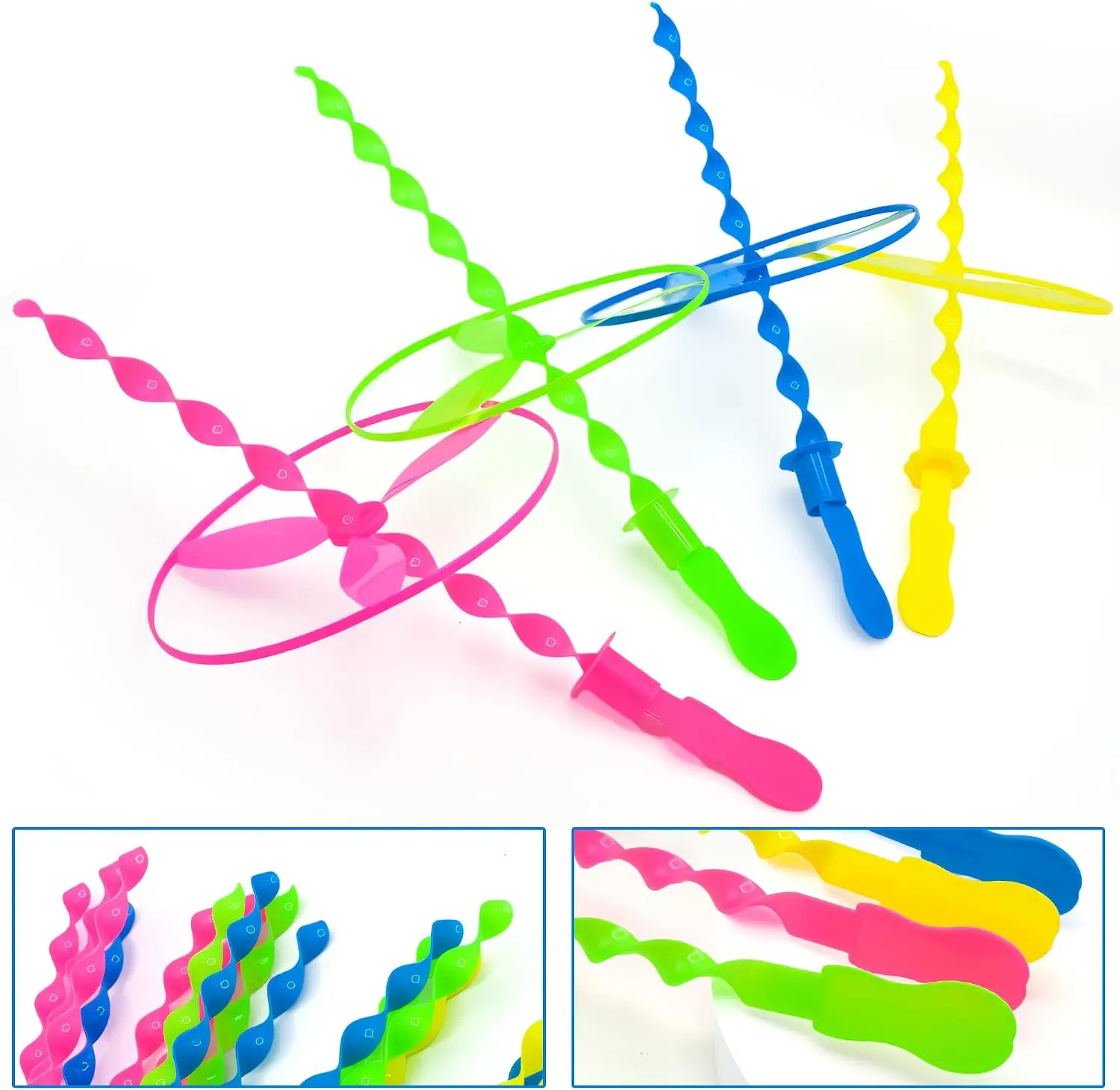 40Pcs Large Flying Helicopter Toy Flying Disc Plastic Propeller Spinner Bamboo Dragonfly Flyer Saucers with Launchers Kids Party