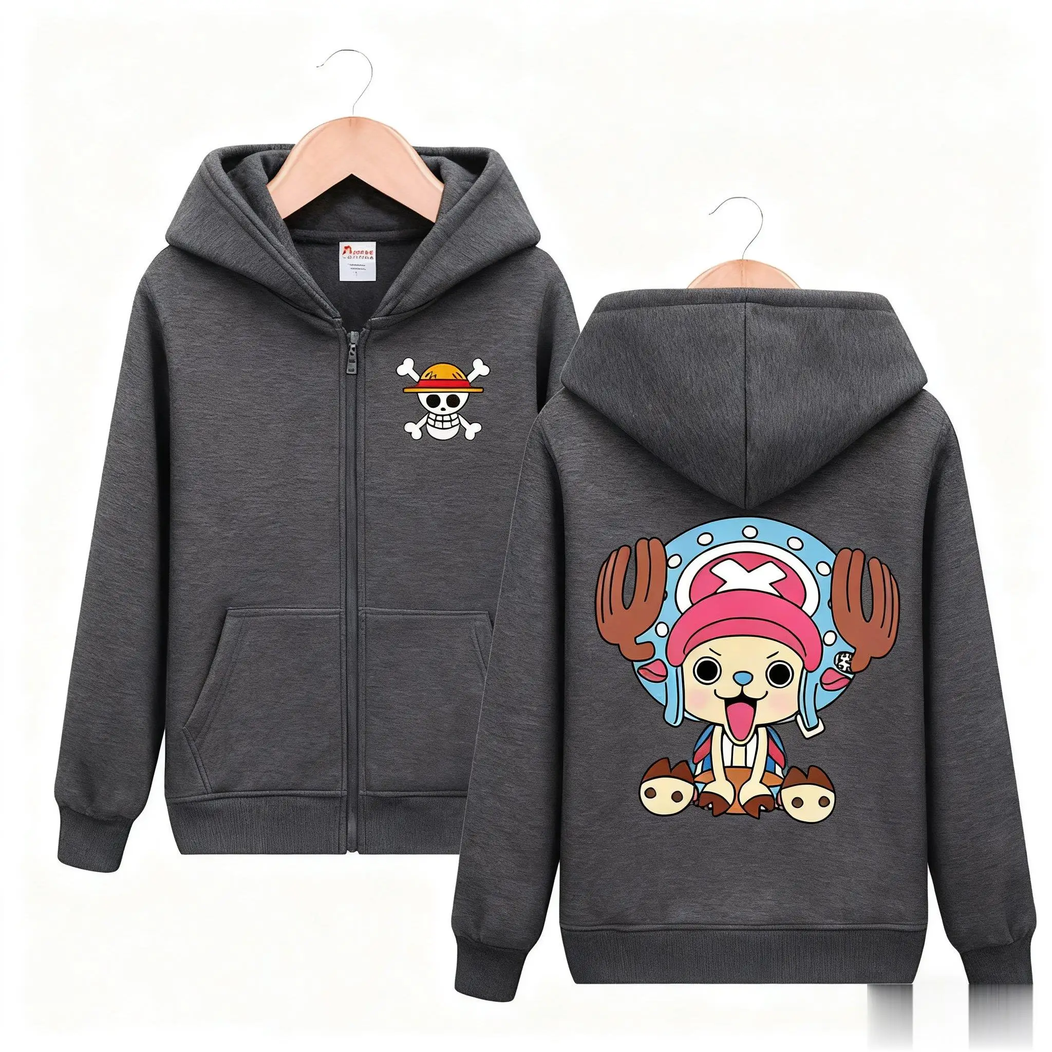 Uma peça luffy chopper moletom com capuz zip-up 2025 primavera outono casual anime dos desenhos animados impressão gráfica solta streetwear unisex
