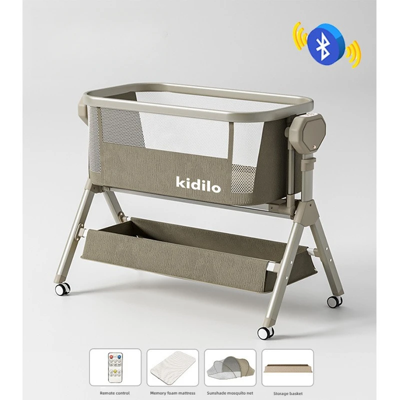 kidilo Multi functional baby crib,movable and foldable, electric splicing large bed,newborn crib Metal material,minimalist style