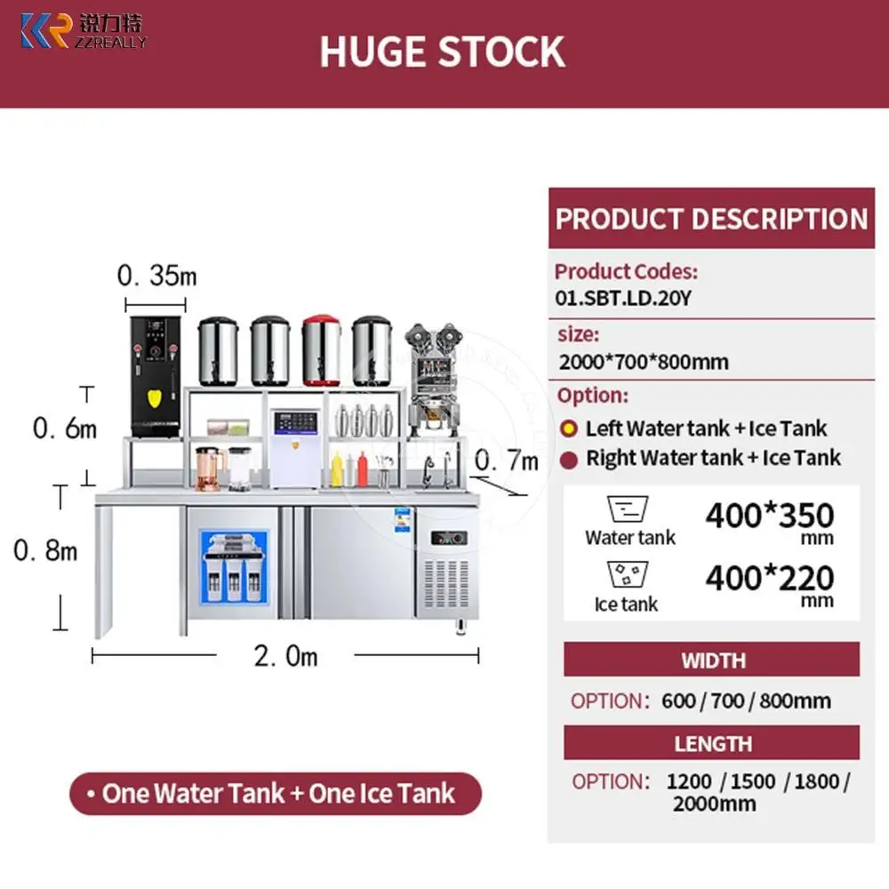 Custom Design 1.2m 1.5m 1.8m 2m Freezing With Sink Bubble Tea Counter For Milk Tea Shop