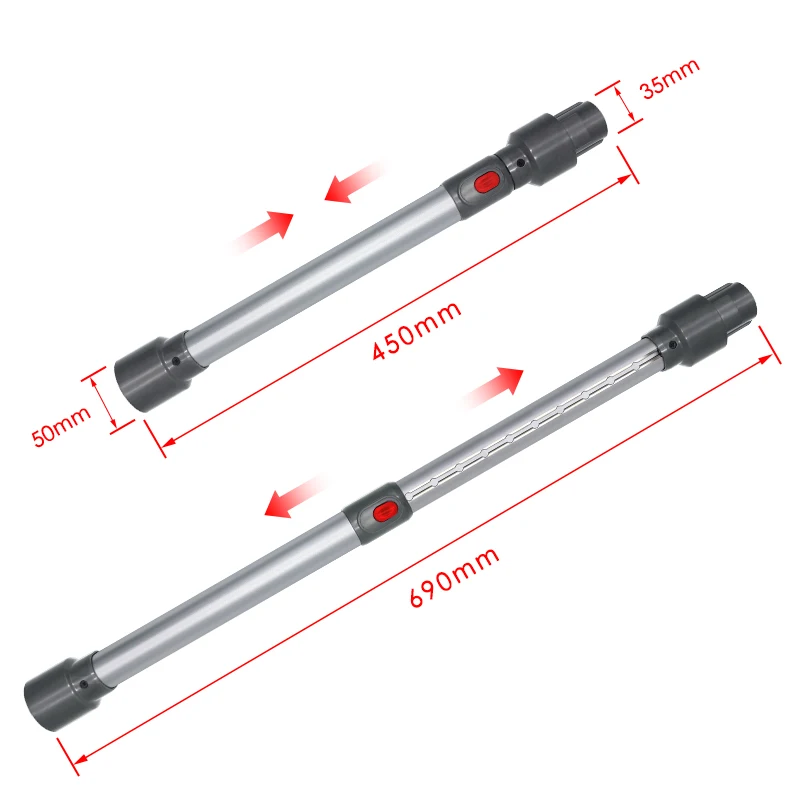 Aspirador de pó Extension Pipe Fitting, aço inoxidável, tubo telescópico reto, Dyson V7, V8, V10, V11