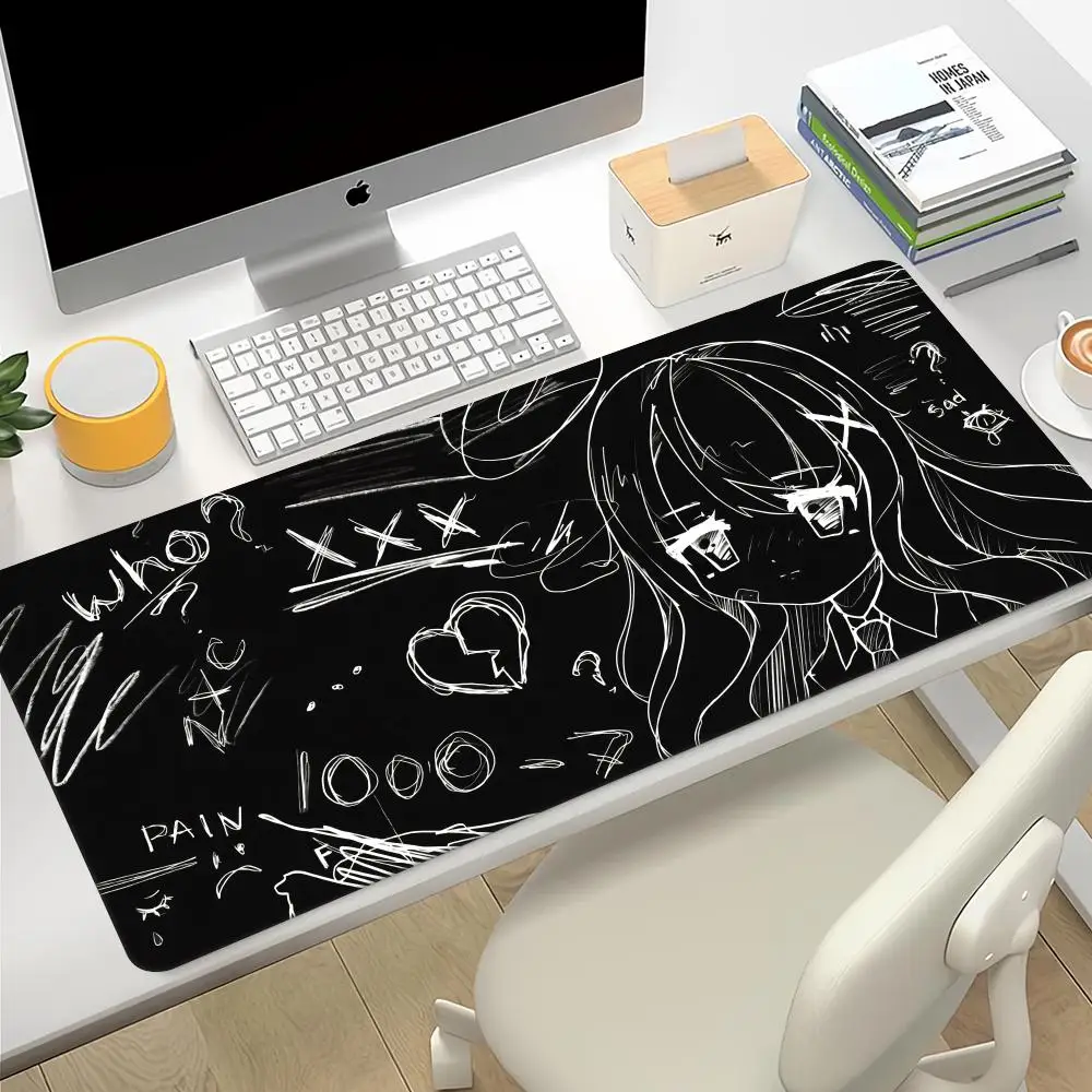 Black Anime Mouse Mats Cute Girl Mausepad Gaming Mat Pad on The Table Gamer Accessories Keyboard Pad Art Table Rug Mouse Carpet