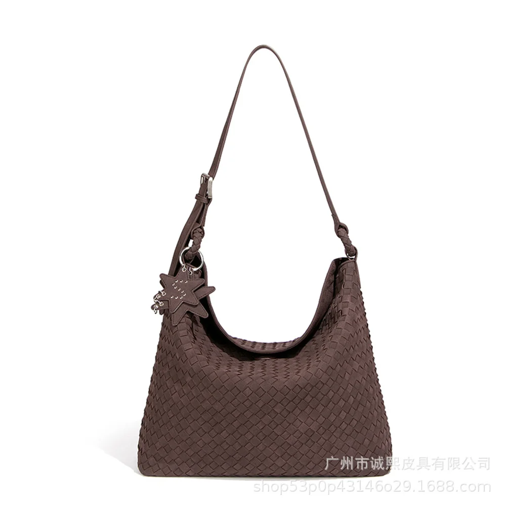 

Новая нишевая женская сумка, большая вместительная замшевая тканая сумка, высококачественная и универсальная сумка через плечо в стиле ретро, сумка через плечо