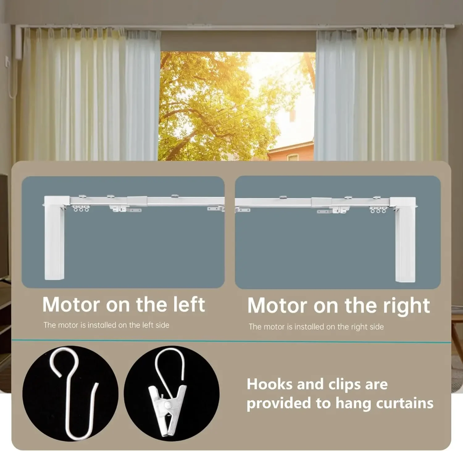 Smart Electric Curtain Ceiling Mounted Motorized Motor System Adjustable Track Length Compatible with Alexa Google