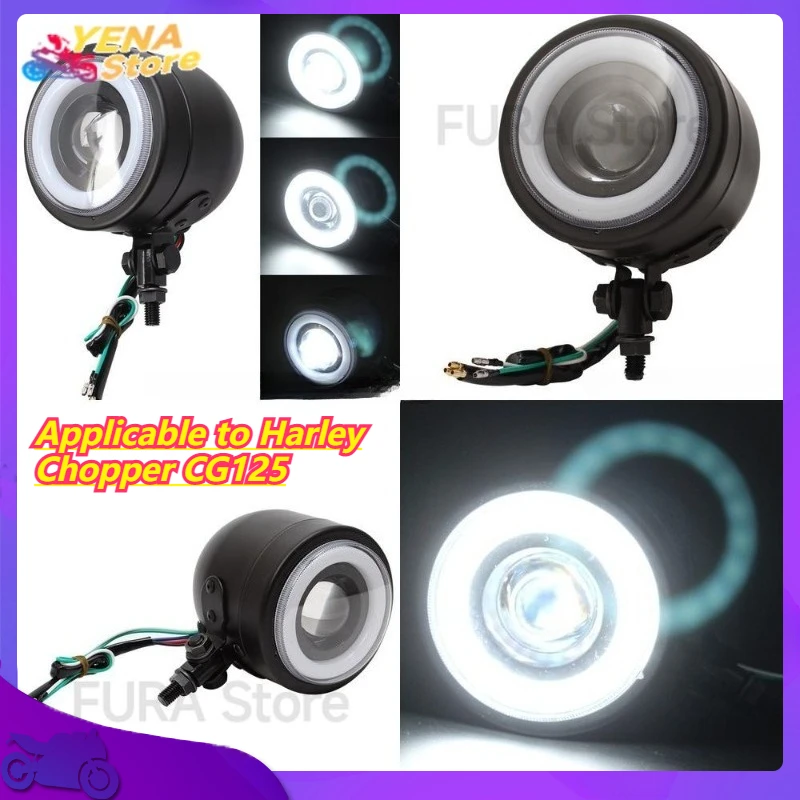 

Vintage Motorcycle LED Single Lamp Applicable to Harley Chopper CG125 Modification Round Headlight Angel Eye Turn Signal