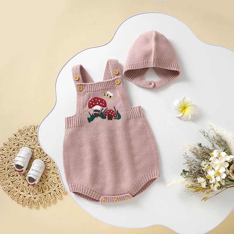 

Infant Baby Girls Boys Knitted Bodysuits Hats Clothes 0-18m Newborn Netural Sleeveless Jumpsuits 2pcs 0-18m Children Outfits Set