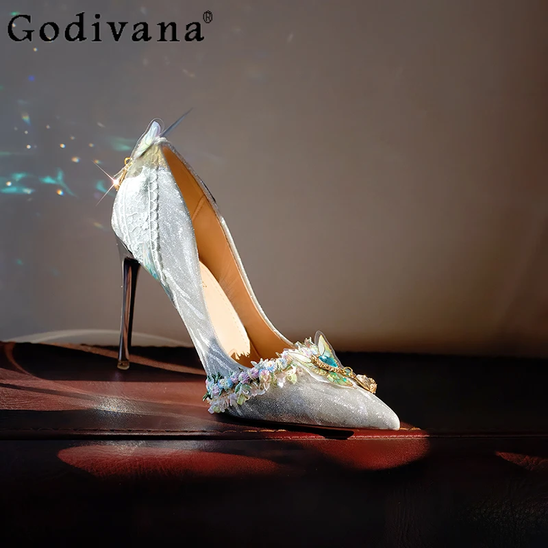 Farfalla Lolita Scarpe Lo fatte a mano Cerimonia per adulti Fine Flash Elf Scarpe da sposa Scarpe da sposa con fiori da donna Scarpe con tacco alto