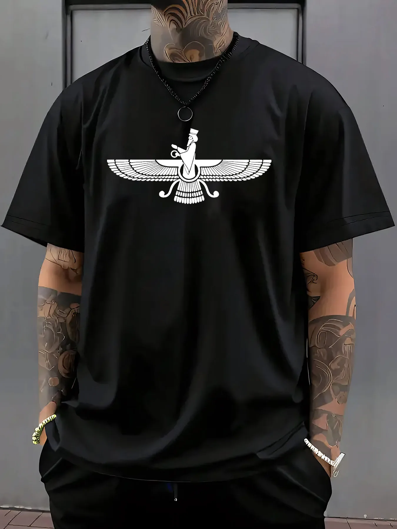 

Футболка с принтом символа Персидской Фаравы, 100% хлопок, с круглым вырезом и коротким рукавом, летняя повседневная мужская футболка, уличная одежда
