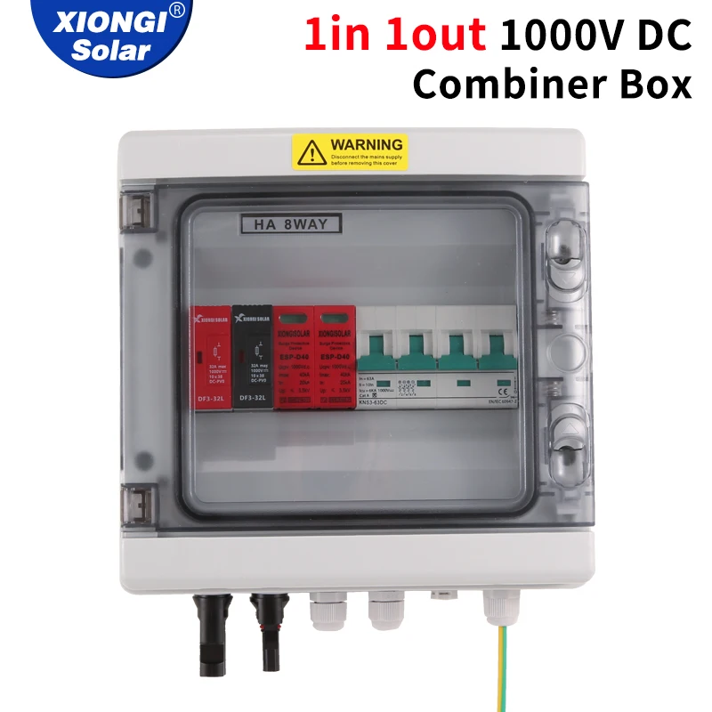 

Solar photovoltaic PV Combiner Box With Lightning Protection 1 input 1 out DC 1000V Fuse IP65 MCB SPD Waterproof Box