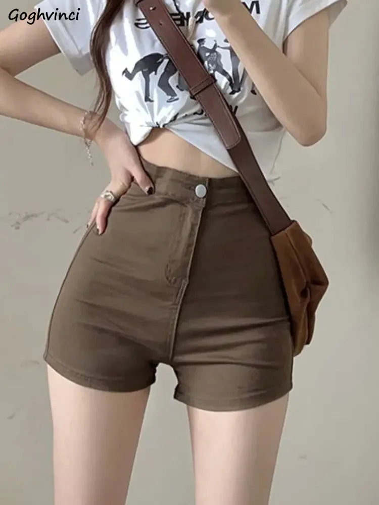 Denim Shorts Women Skinny Korean Style High Waist Sexy Simple All-match Fashion Streetwear Summer College Pockets Elegant Chic