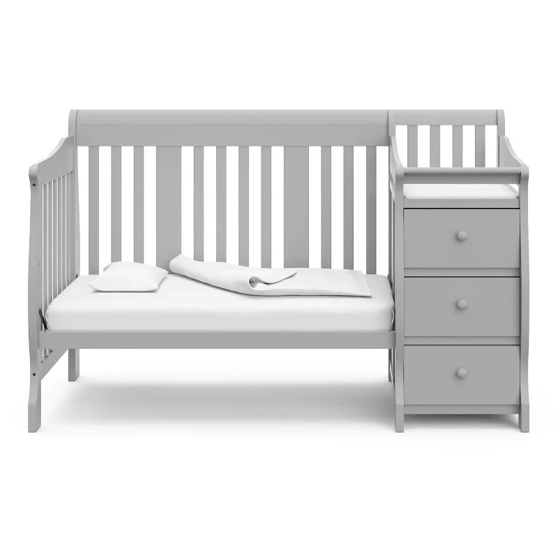 5-in-1 Convertible Crib and Changer Combo– Changing-Table with Storage Drawer, Converts to Toddler Full-Size Bed