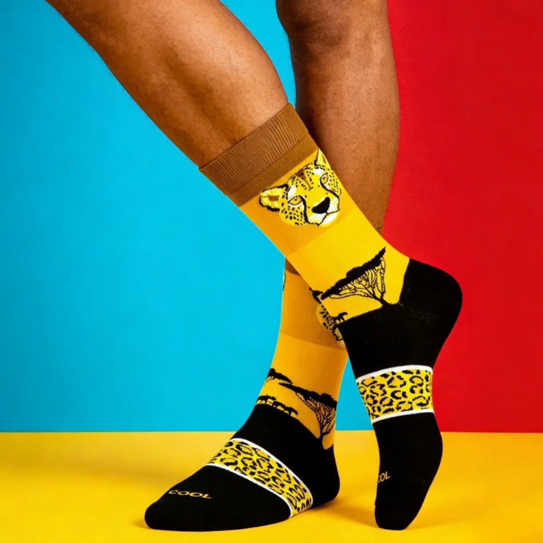 1 Pair of Cheetah-Print Mid-Calf Socks, Contrast-colour Patchwork For a Distinctive Street Style,Suitable for all Seasons