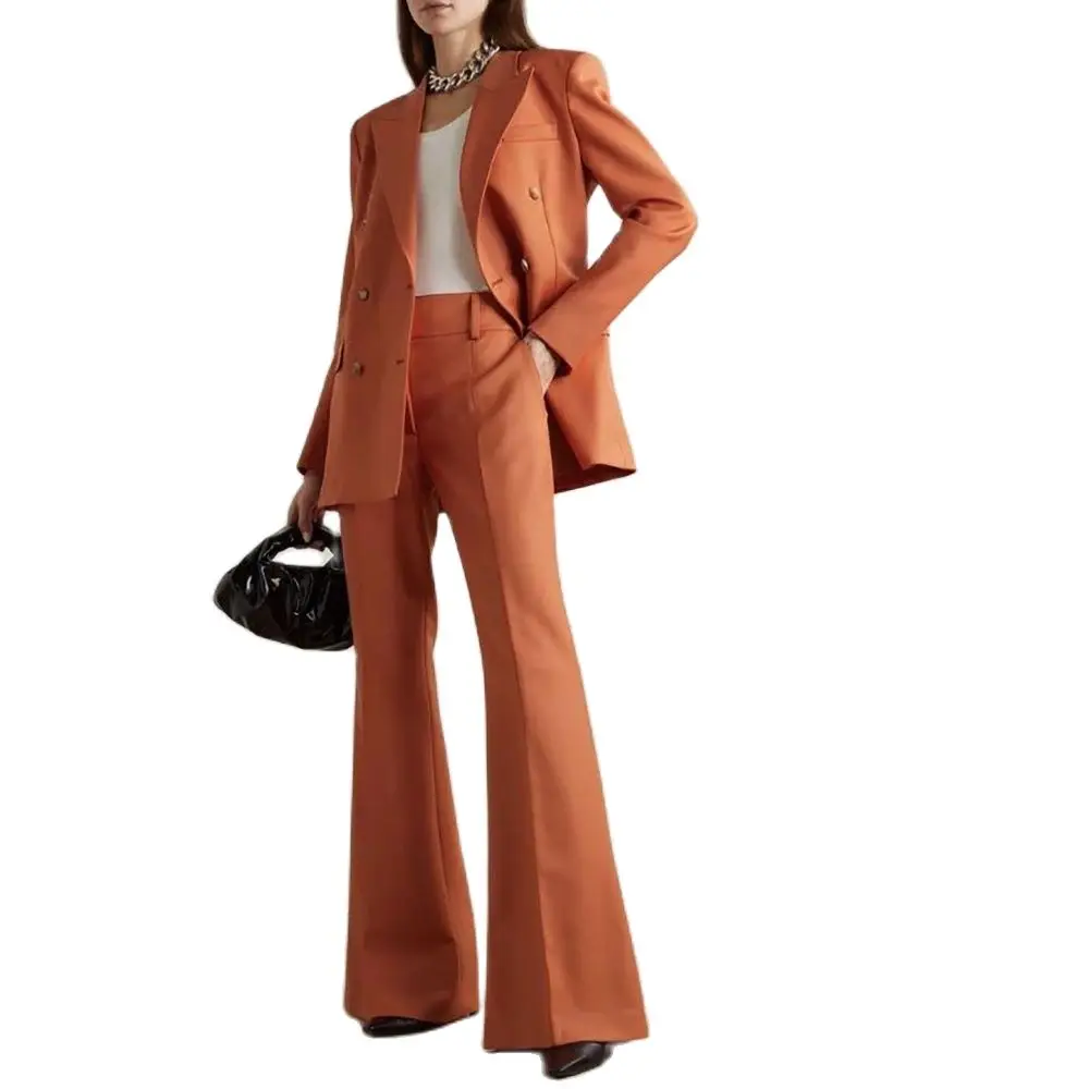 Chic Solid Color Double Breasted Women Pants Set New Female Two Pieces(Blazer+Trousers) conjuntos femininos elegantes