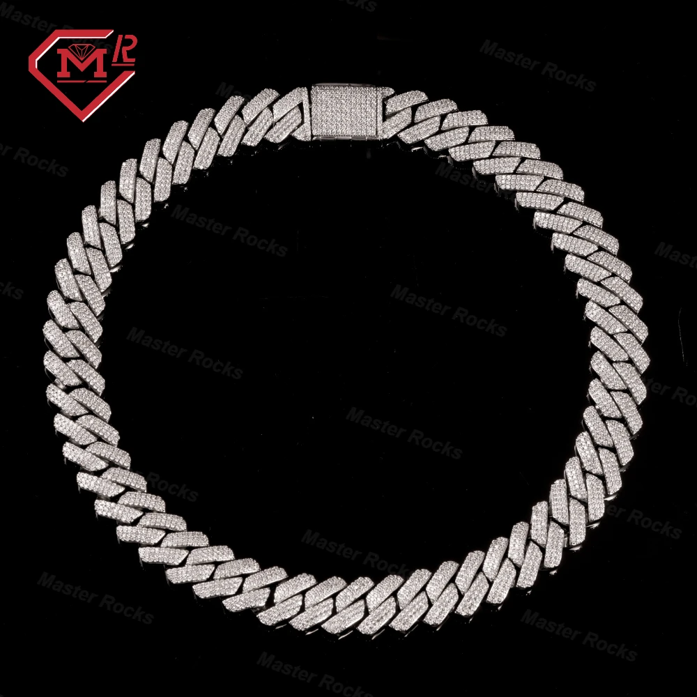 

Custom Hip Hop Chains For Men Moissanite Cuban Chain 18mm 3rows Cuban Link Chain 925 Sterling Silver