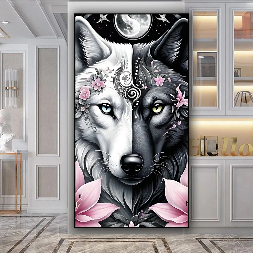 Moon Black Wolf diamond painting New 2025 Diy Jewelry Cross Stitch Full Square Round Diamond Mosaic Embroidery Home Decor Gift