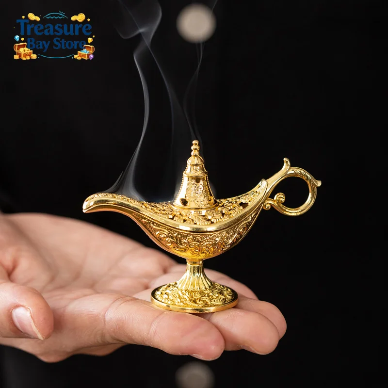 Hollow Legend Aladdin Magic Genie Lamps Incense Burners Retro Wishing Oil Lamp Home Decor Gift