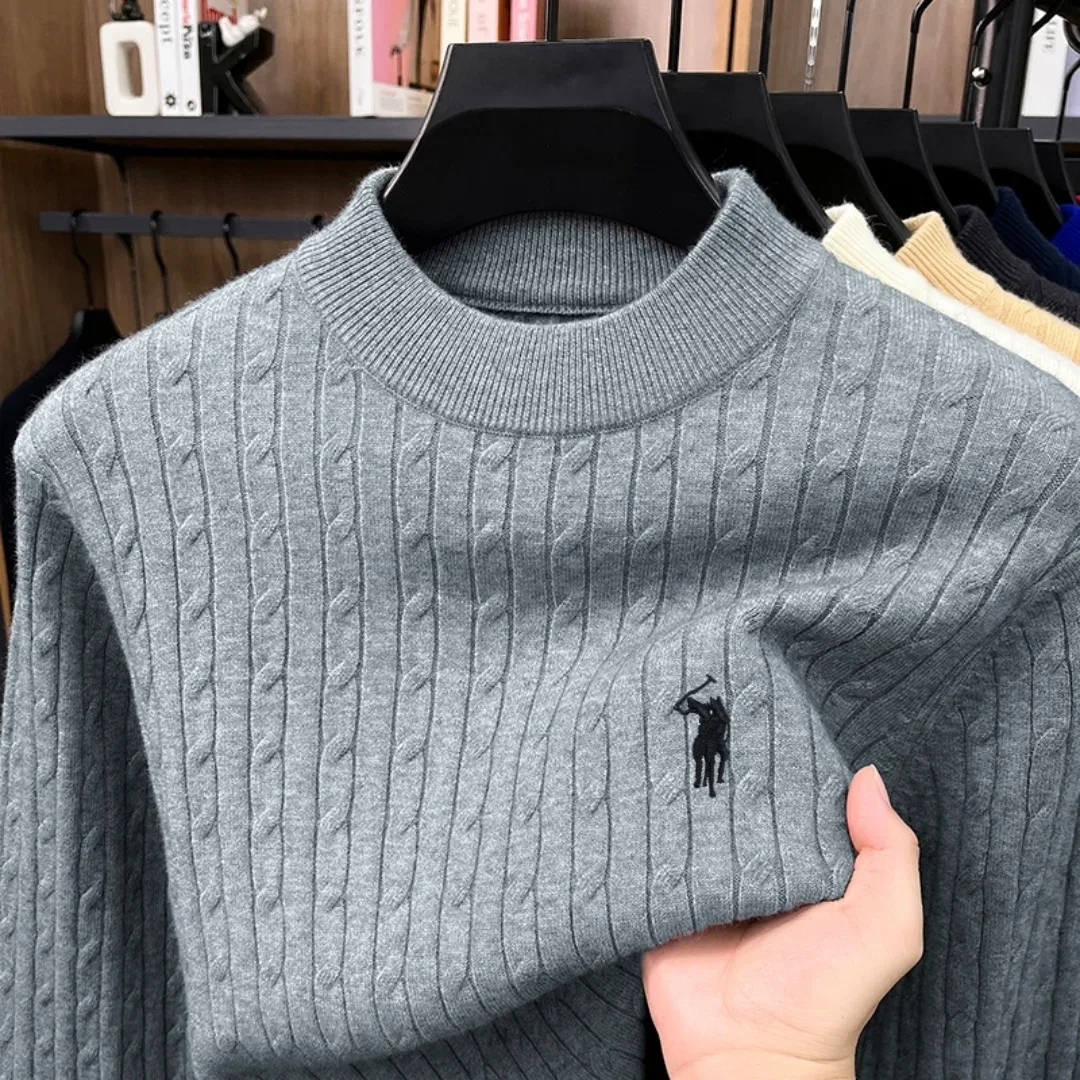 High end designer original brand mens knitted sweater exquisite pony embroidery winter thick striped twisted flower Paul T-shirt