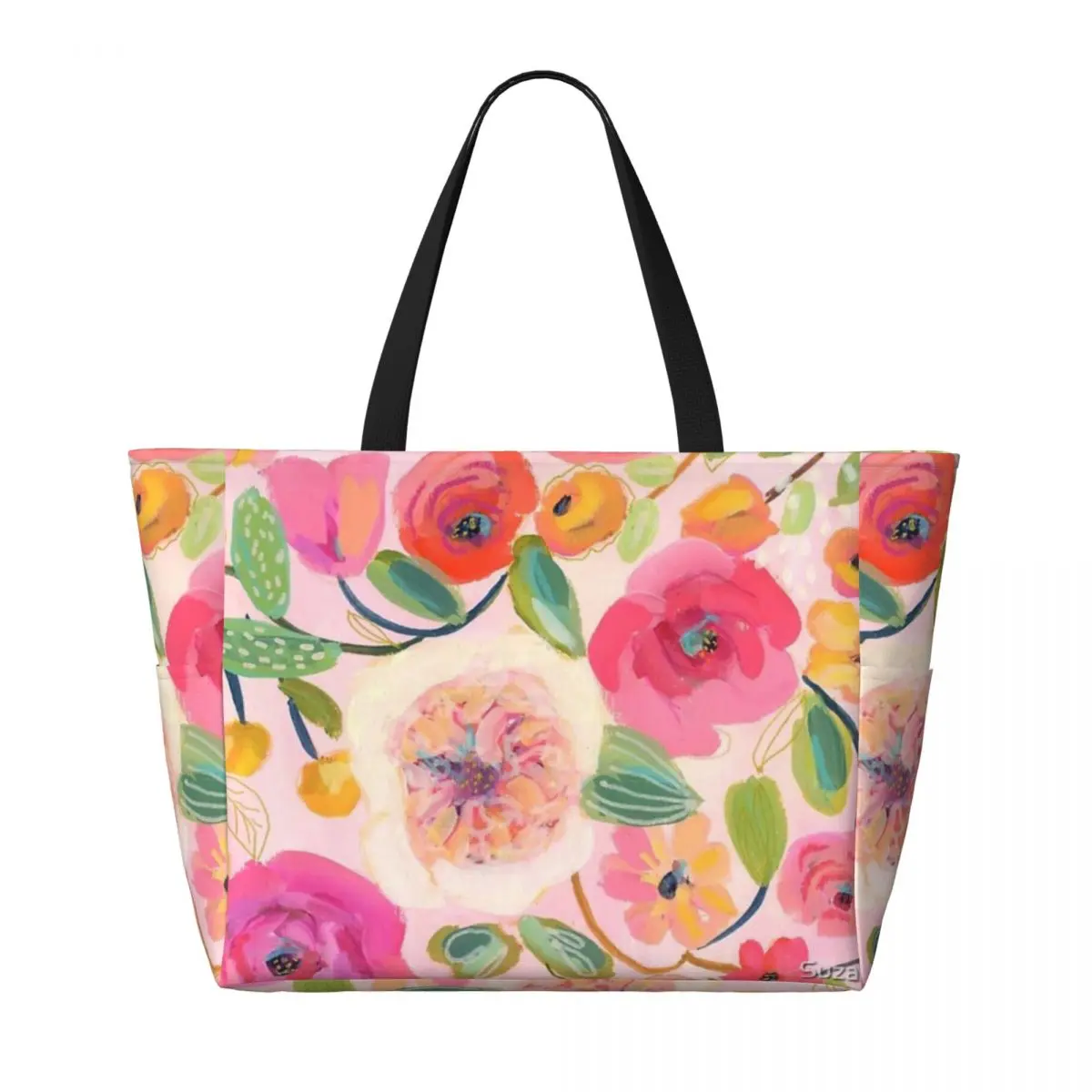 Bolsa de viaje de playa con estampado Floral rosa, bolso de mano personalizable, compras, viaje, regalo de cumpleaños, patrón multiestilo