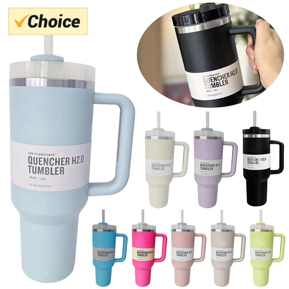 40oz Tumbler with Handle Straw Thermos Bottle Stainless Steel Cup Thermal Mug Keeps Cold and Heat Water Bottle for Stanley Car