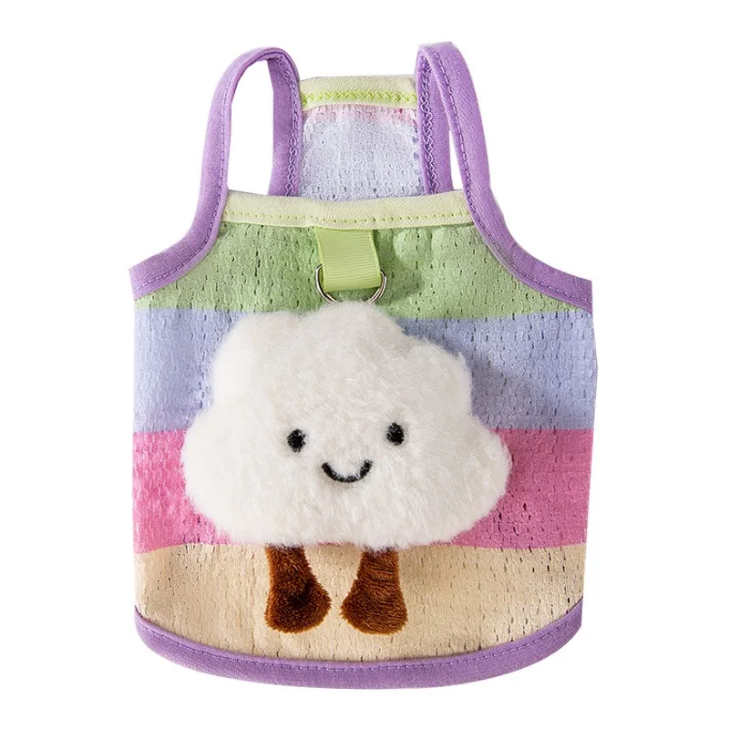 

Summer Pet Clothes Dog Cat Harness Vest Rainbow Stripe Cloud Pattern Outfit Thin Breathable Two Leg Clothing for Puppy Small