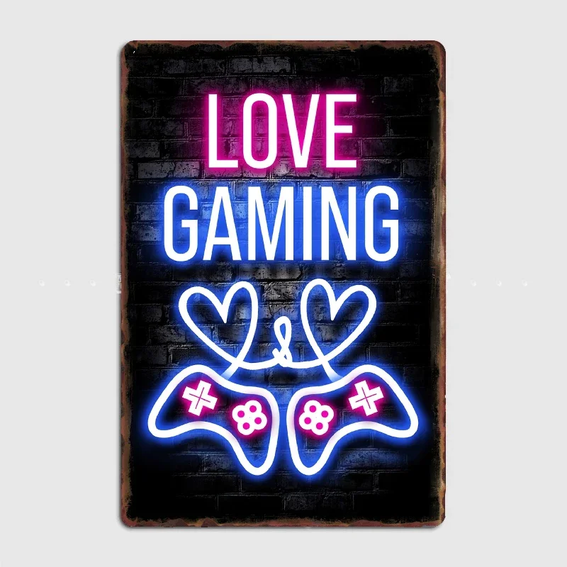 

Neon Love Gaming Metal Sign Poster Wall Cave Club Bar Design Wall Decor Tin Sign Posters Room Decoration