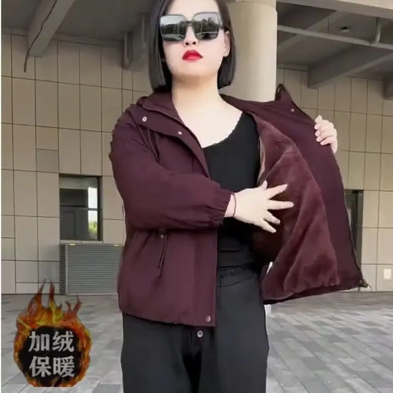 

Plus Velvet Thick Windbreaker Jacket Female 2026 Autumn Winter New Fashion Coat Temperament Short Outwear Loose Joker Overwear