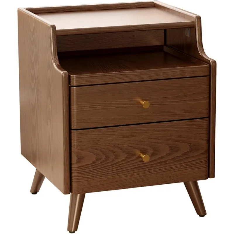 Solid Wood Nightstand, Nightstand with Drawers, Walnut Bedside Table for Bedroom