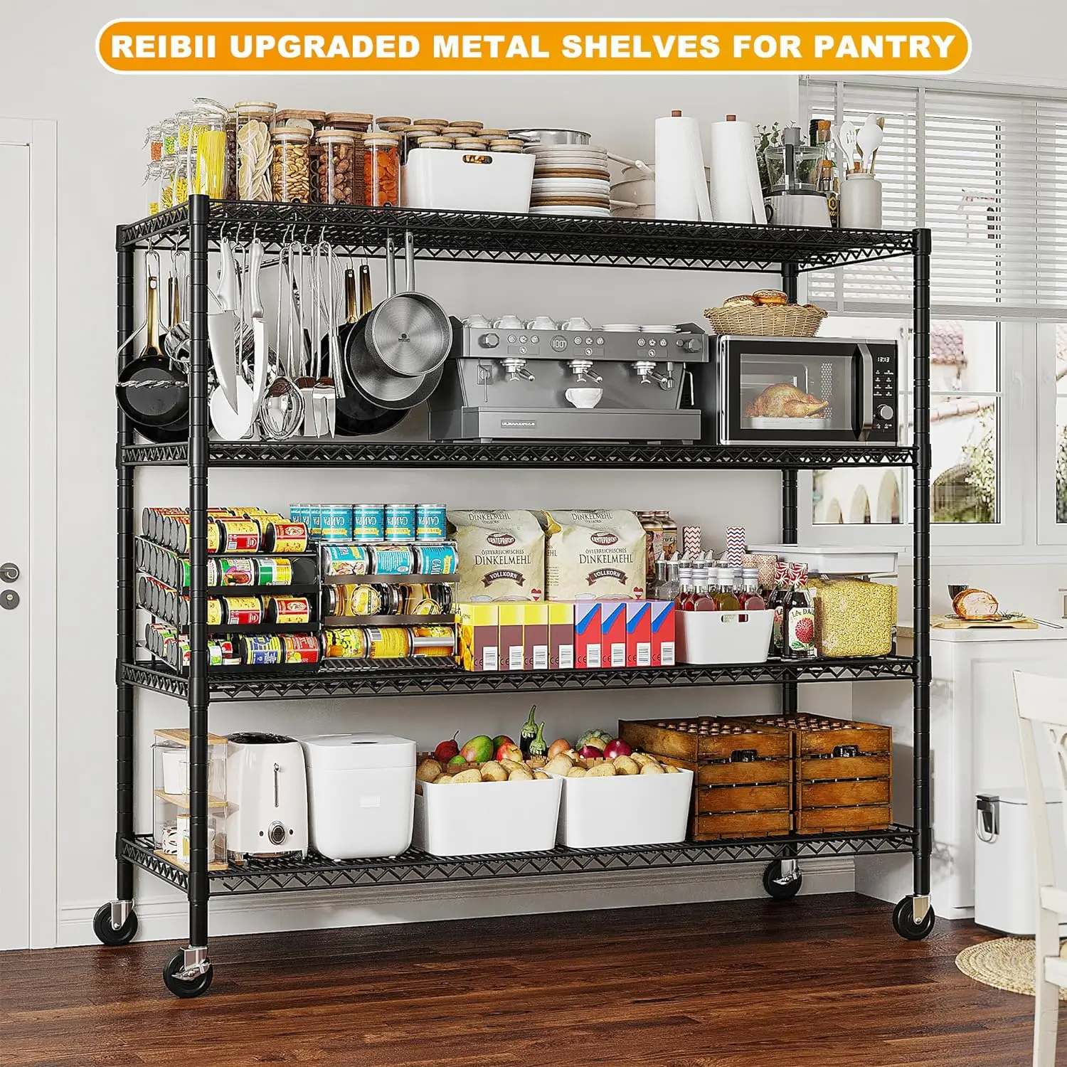 Prenda a unidade do shelving com rodas, prateleiras resistentes do metal para o armazenamento, 55,5 ''W, 2500lbs