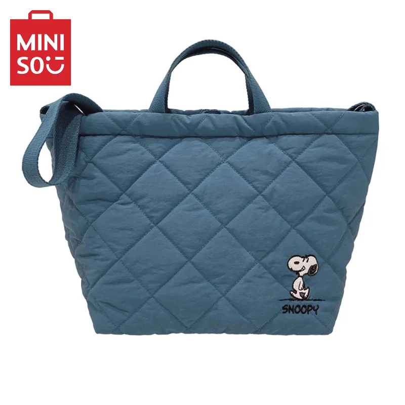 MINISO New Snoopy Checkered Crossbody Bag Cartoon Cute Large Capacity Single Shoulder Handbag Commuter Tote Bag