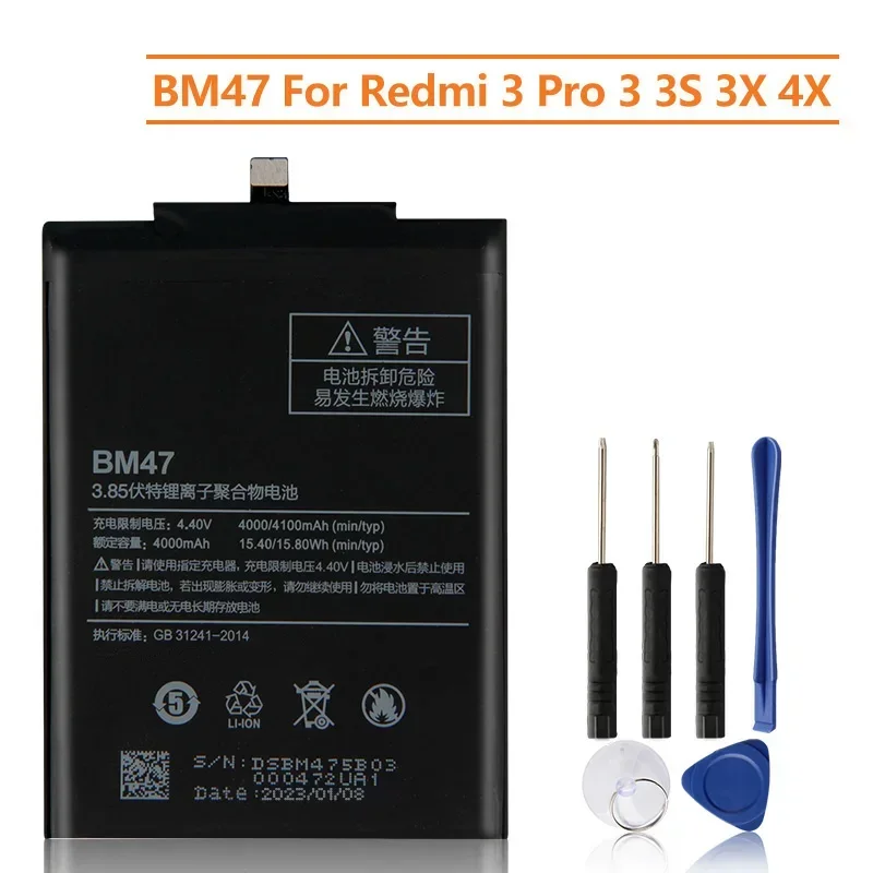 2024 Replacement Battery BM47 For Xiaomi Redmi 3 3S 3X Redmi3 Pro Hongmi 4X Note 4X Redrice 3X Phone Batteries 4000mAh