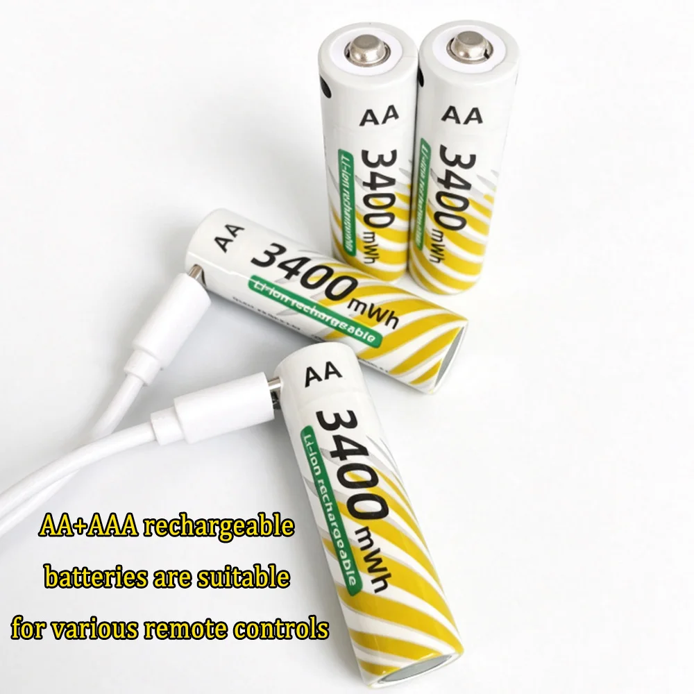 

Latest Rechargeable 1.5V AA 900mAh USB Lithium Battery , Fast Charging Li-ion AA Battery , 2000 Cycle with USB- C Port Cables
