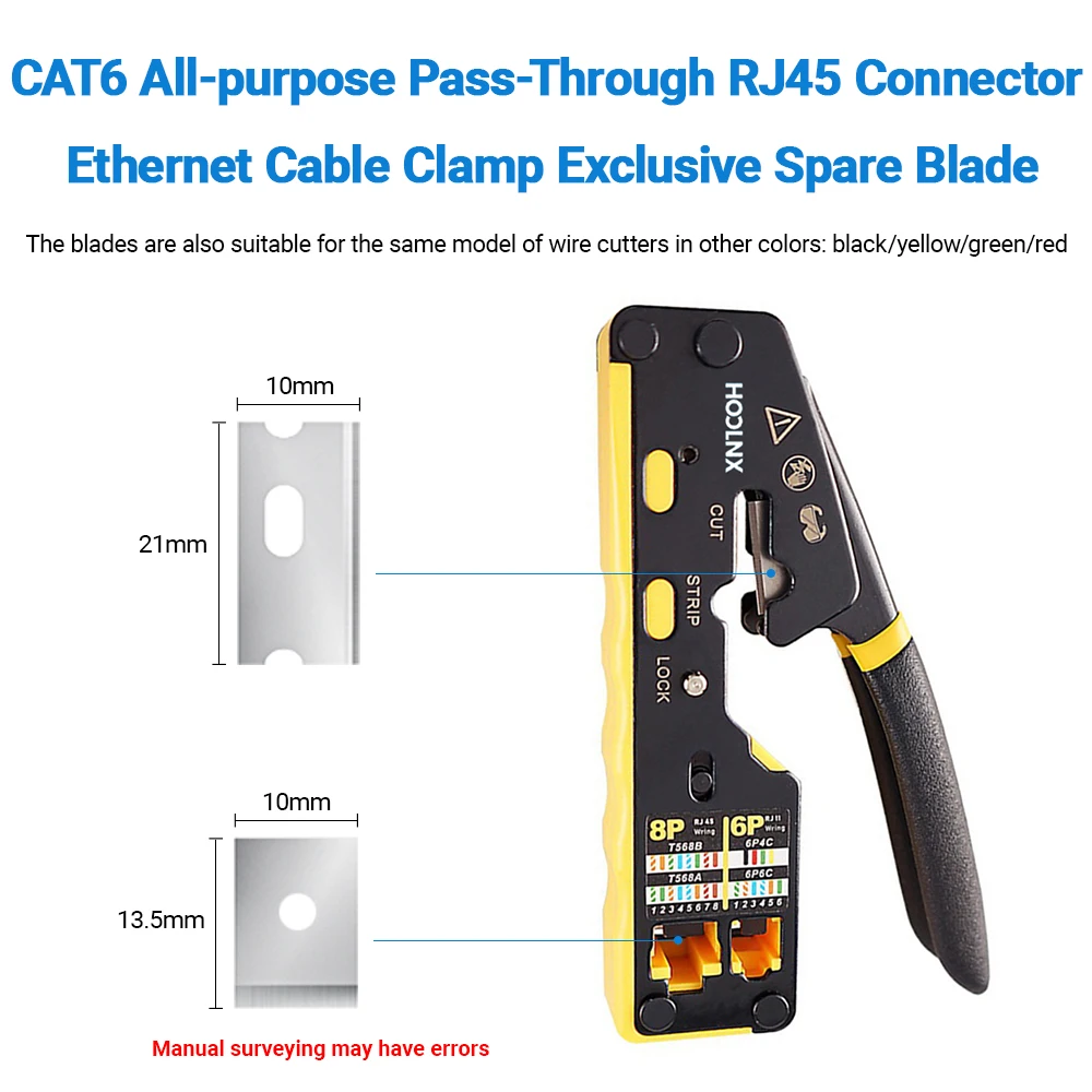 HOOLNX ใบมีดทดแทนอเนกประสงค์สําหรับ CAT6/CAT6A/CAT7 มาตรฐานและผ่านสายเคเบิลเครือข่าย CRIMPING เครื่องมือ