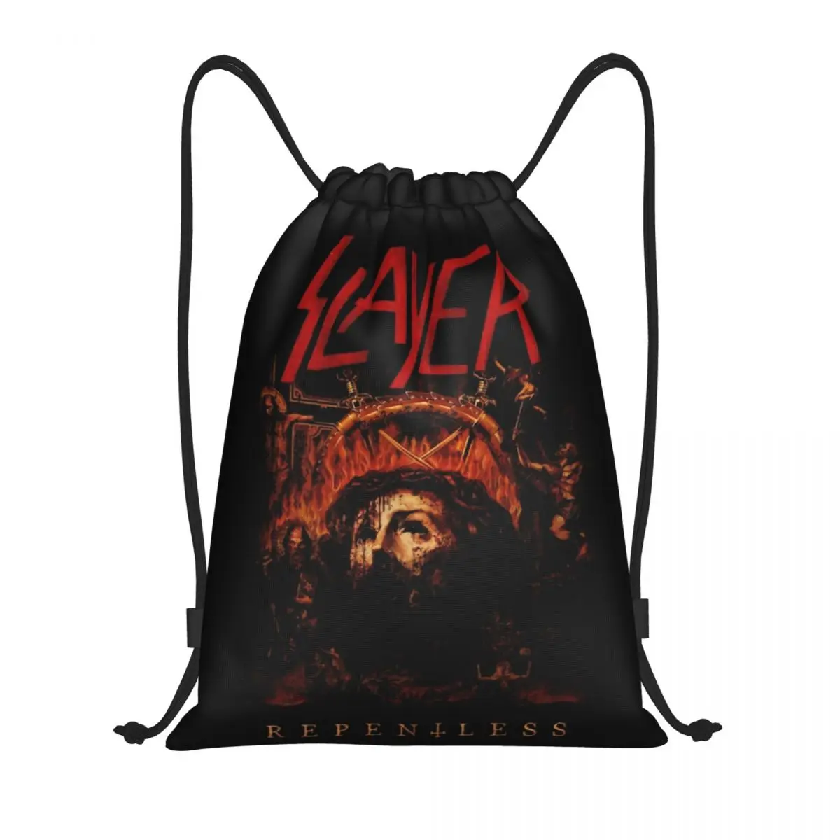 

Custom Thrash Metal Band Slayers Drawstring Backpack Women Men Sport Gym Sackpack Portable Shopping Bag Sack