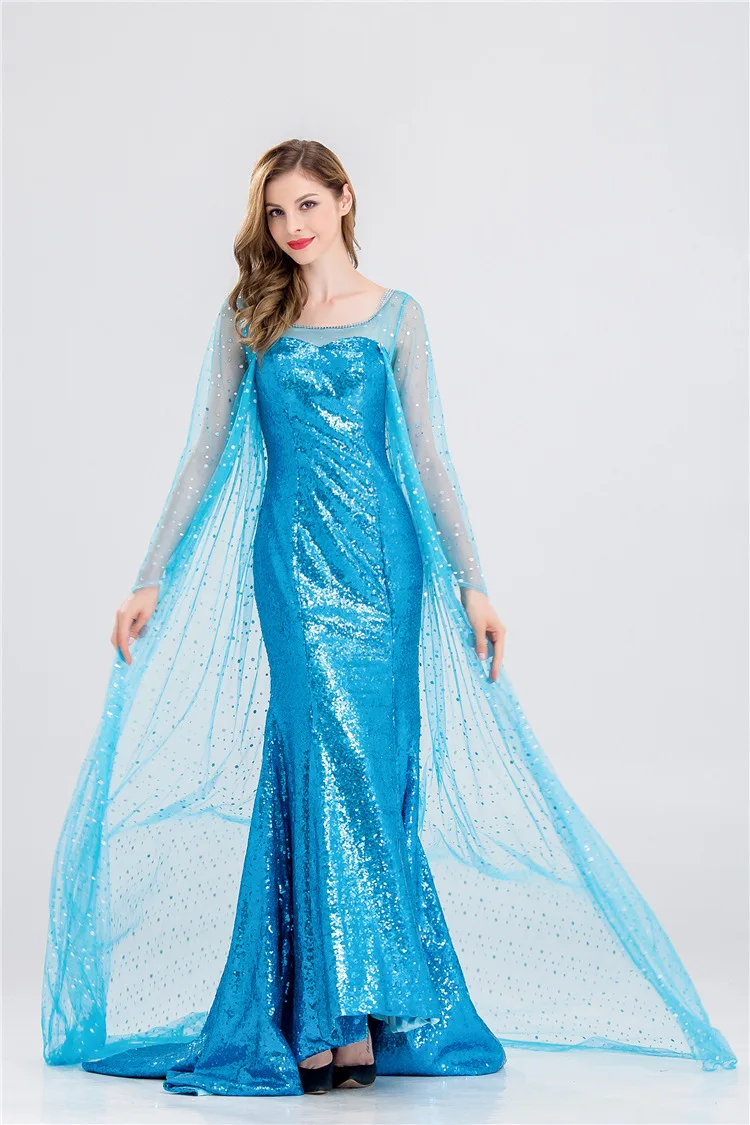 Robe d'halloween la reine des neiges pour adultes, déguisement de princesse Elsa, Costume de spectacle