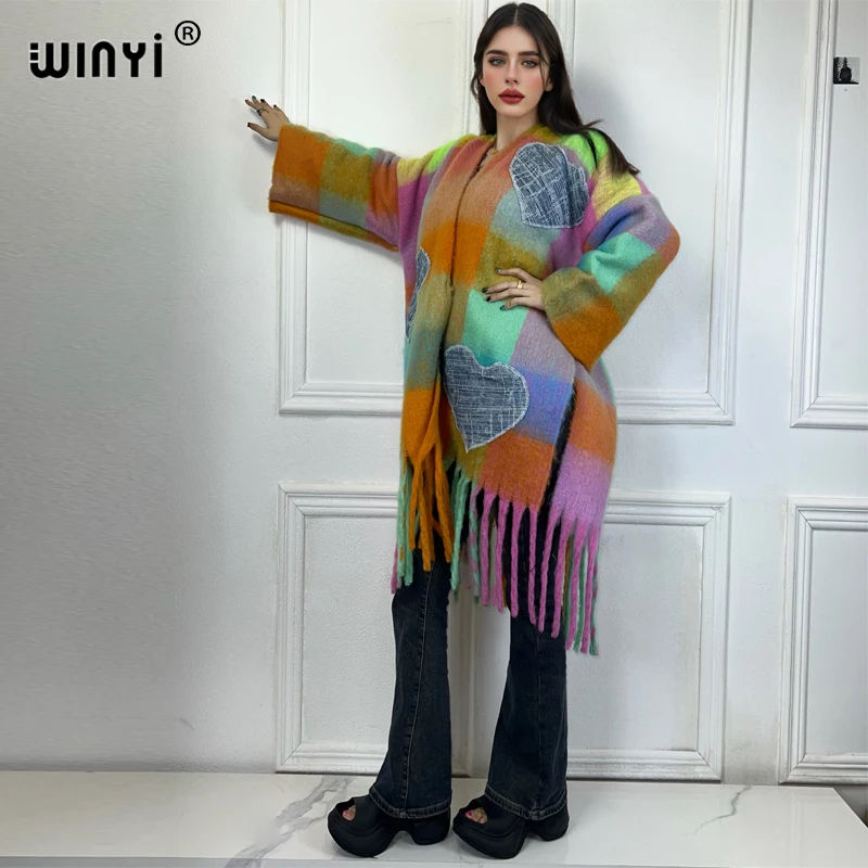 WINYI Winter Africa Denim embroidery cardigan poncho tassels abaya dubai luxury OverCoat maxi jacket coats muslim women dresses