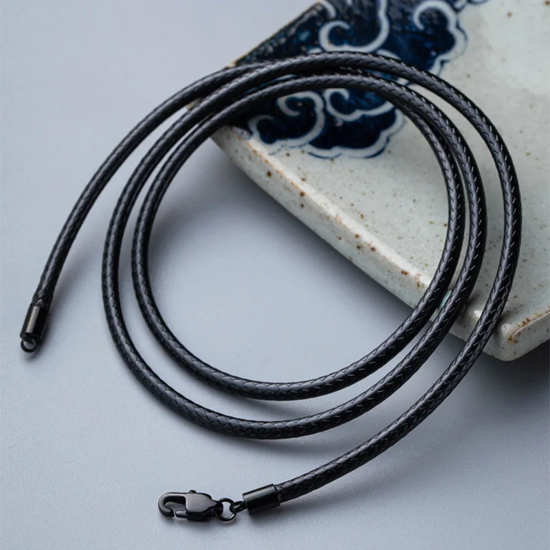 1/2/3mm Black Soft Braid Wax Waterproof Cord DIY Necklace Jewelry Making Leather Rope Steel Clasp Thread String Pendant Chain