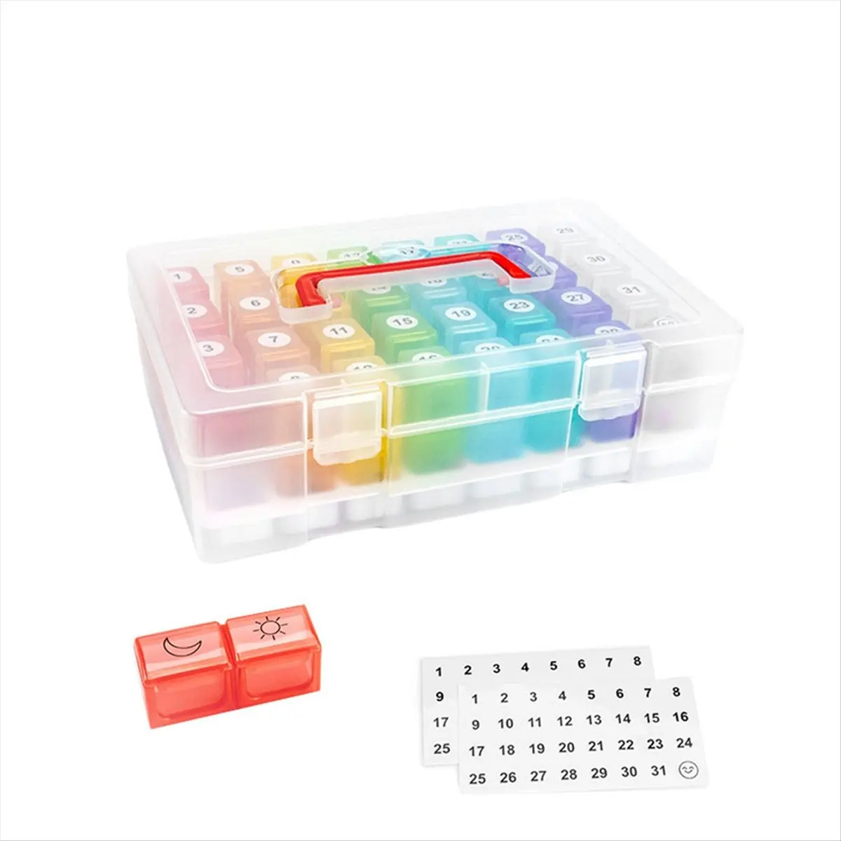 AA14 Monthly Pill Cases Travel Dispenser Storage Container Colorful Pill Dispenser Packing Container 32 Slot Pill Box Clear