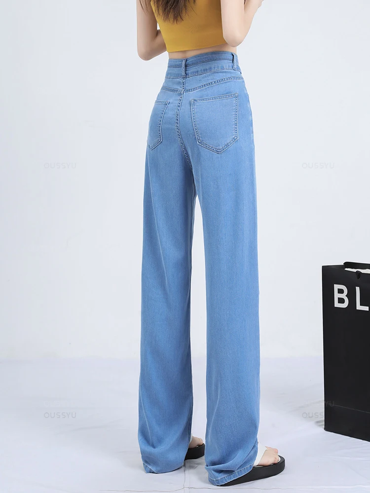 Jean en tissu Lyocell naturel doux pour femme, pantalon en denim fin, baggy, jambe large, taille haute, décontracté, fjFemale, taille 25-32, été