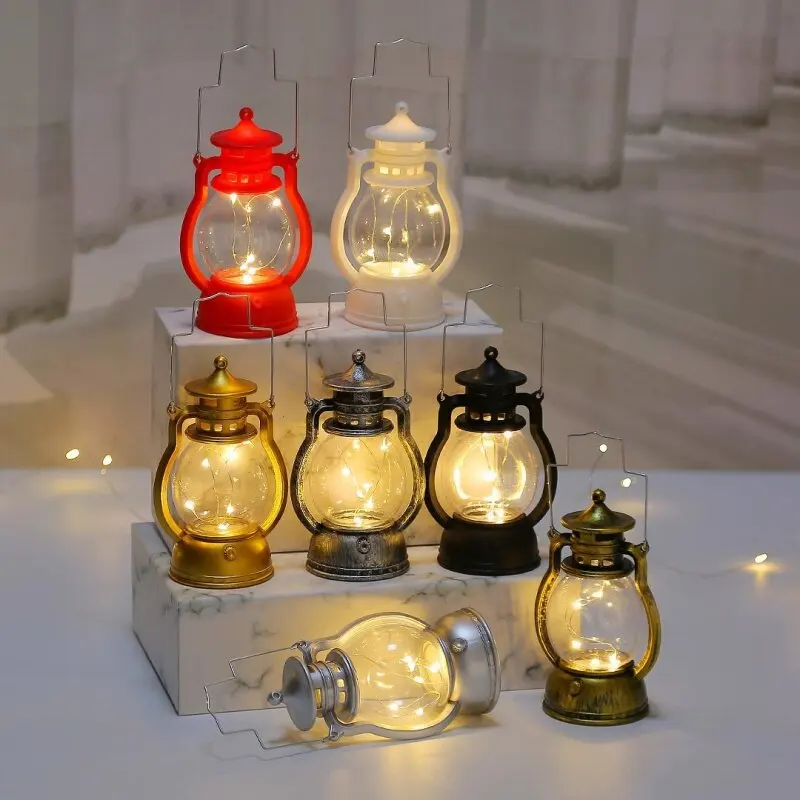 Vintage Lantern Retro Design LED Hanging Oil Lamp Battery Operated Decorative for Home Holiday Christmas Gifts Home Decor