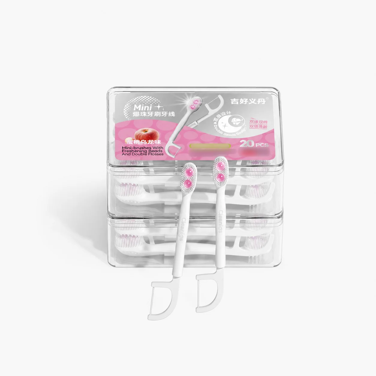 2 Boxes Total 40Pcs Portable Toothbrush Double Mouthwash Integrated Floss, No Water Design For Backpacking Trips