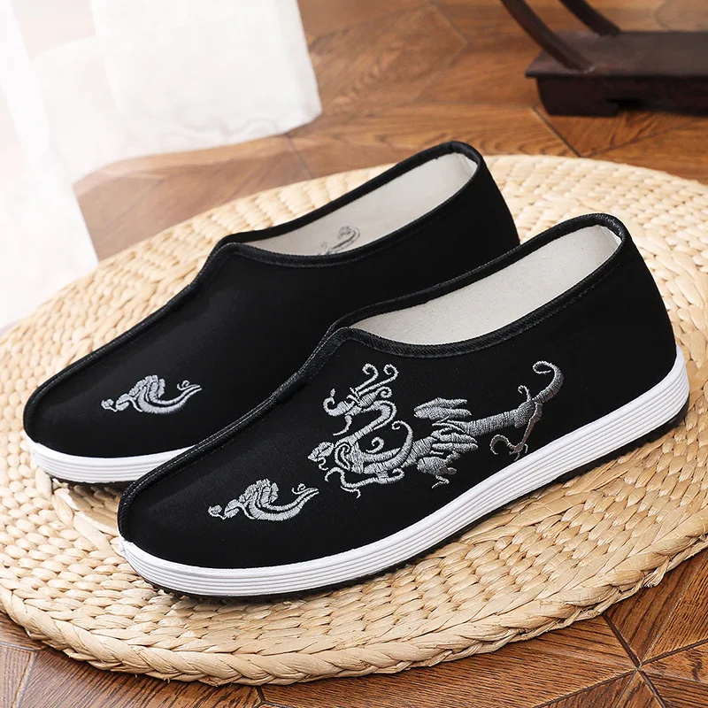 بكين نمط الرجال أحذية نسيج القطن تنفس المضادة للانزلاق المطرزة جولة تو أحذية الكونغ فو النمط الصيني الانزلاق على الأحذية #5